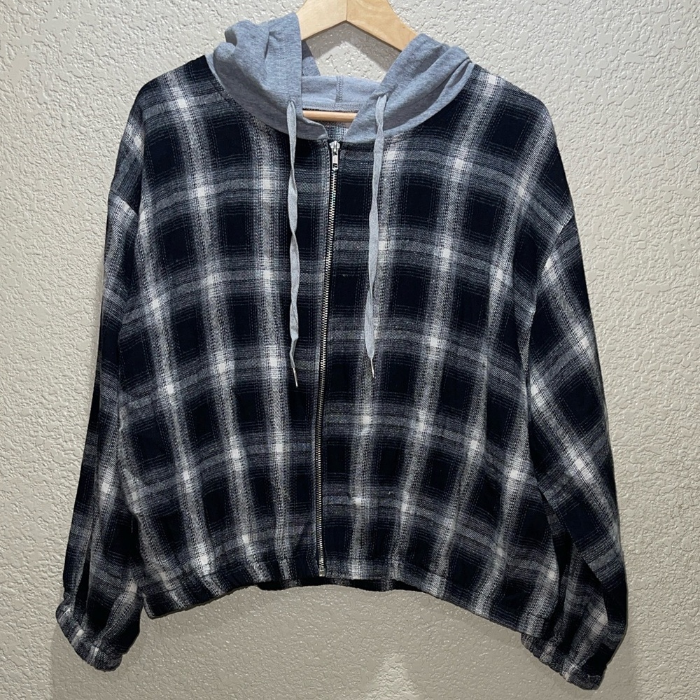 SHEIN Curve Black and White Plaid Hoodie